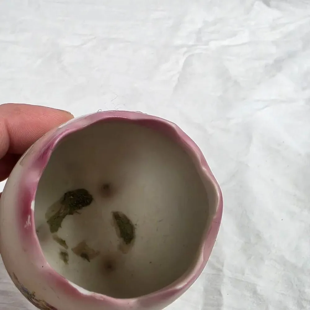 Vintage Pink Floral Egg Vase on Tripod Feet Ceramic